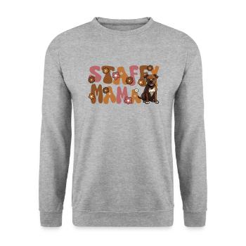 Staffordshire Bullterrier Groovy Staffy Mama - Unisex Pullover - Weißgrau meliert - Vorne - Alina (178cm) & Michal (187cm)