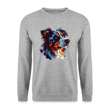 Wasserfarben Farbenfroher Australian Shepherd - Unisex Pullover - Weißgrau meliert - Vorne - Alina (178cm) & Michal (187cm)