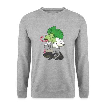 Aromantic Flag Pride LGBTQ süßer Chamäleon Haufen - Unisex Pullover - Weißgrau meliert - Vorne - Alina (178cm) & Michal (187cm)