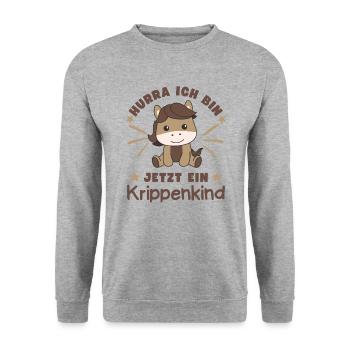 Hurra Ich Bin Jetzt Ein Krippenkind Pferd - Unisex Pullover - Weißgrau meliert - Vorne - Alina (178cm) & Michal (187cm)