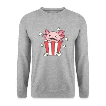 Snaxolotl Axolotl Liebhaber süße Tiere Popcorn - Unisex Pullover - Weißgrau meliert - Vorne - Alina (178cm) & Michal (187cm)