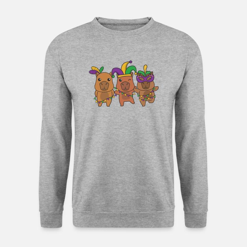 Mardi Gras Capybara Faschings Kostüm - Unisex Pullover - Weißgrau meliert