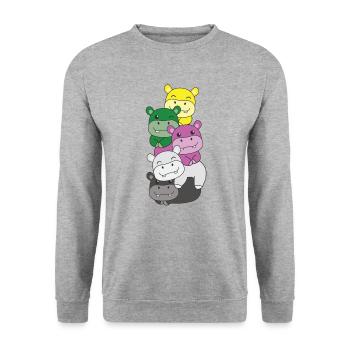 Drapeau Métis Fierté LGBTQ Hippopotame mignon - Sweat-shirt Unisexe - gris chiné - Devant - Alina (178cm) & Michal (187cm)