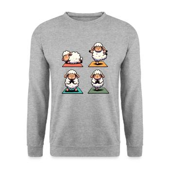 Sheep Yoga süße Schafe machen Sport - Unisex Pullover - Weißgrau meliert - Vorne - Alina (178cm) & Michal (187cm)