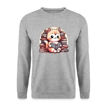 Cute reading cat with lots of books - Unisex Sweatshirt - salt & pepper - Front - Alina (178cm) & Michal (187cm)