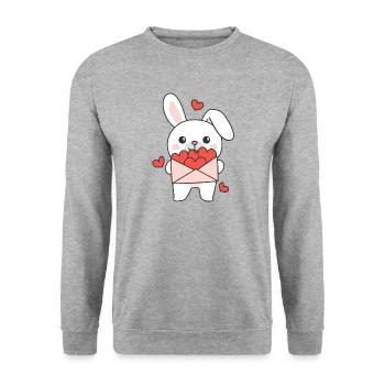Hase zum Valentinstag süße Tiere mit Herzen - Unisex Pullover - Weißgrau meliert - Vorne - Alina (178cm) & Michal (187cm)