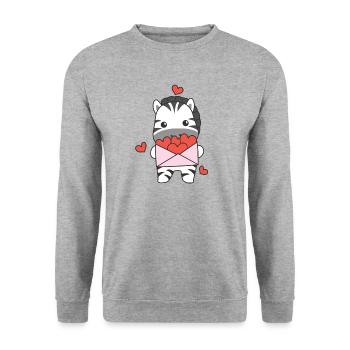 Zebra zum Valentinstag süße Tiere mit Herzen - Unisex Pullover - Weißgrau meliert - Vorne - Alina (178cm) & Michal (187cm)
