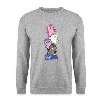 Genderfluid Flag Pride LGBTQ Cute Penguin - Unisex Sweatshirt - salt & pepper - Front - Alina (178cm) & Michal (187cm)