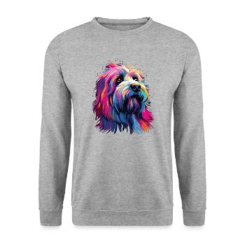 Wasserfarben Farbenfroher Bearded Collie - Unisex Pullover - Weißgrau meliert - Vorne - Alina (178cm) & Michal (187cm)