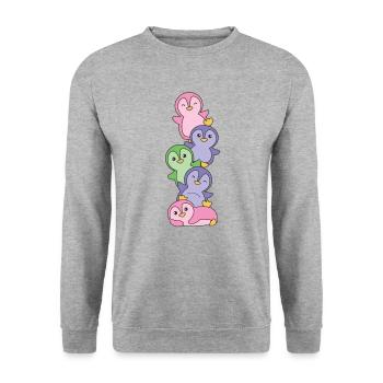 Trigender Flag Pride LGBTQ süße Pinguin - Unisex Pullover - Weißgrau meliert - Vorne - Alina (178cm) & Michal (187cm)