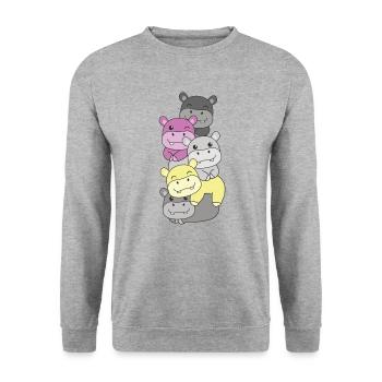 Perigirl Flag Pride LGBTQ süßer Hippo Stapel - Unisex Pullover - Weißgrau meliert - Vorne - Alina (178cm) & Michal (187cm)