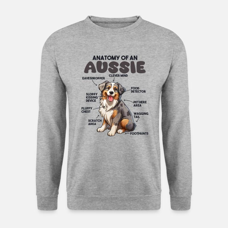 Hunde Erklärung Anatomy eines Australian Shepherd - Unisex Pullover - Weißgrau meliert