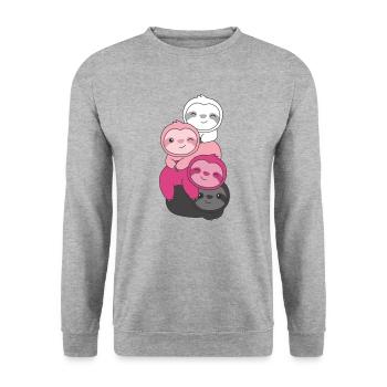 transfem Flag Pride LGBTQ süße Faultier - Unisex Pullover - Weißgrau meliert - Vorne - Alina (178cm) & Michal (187cm)