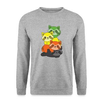 aromantic Flagge Pride LGBTQ süßer Waschbär Haufen - Unisex Pullover - Weißgrau meliert - Vorne - Alina (178cm) & Michal (187cm)