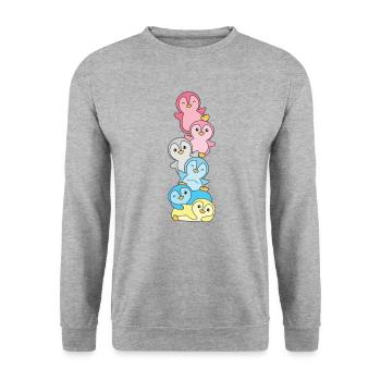 Genderflux Flag Pride LGBTQ süße Pinguin - Unisex Pullover - Weißgrau meliert - Vorne - Alina (178cm) & Michal (187cm)