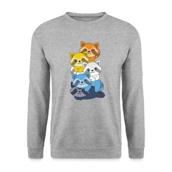 Aroace Flag Pride LGBTQ Cute Raccoon Stack - Unisex Sweatshirt - salt & pepper - Front - Alina (178cm) & Michal (187cm)