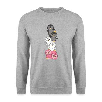 Femaric Flag Pride LGBTQ süße Pinguin - Unisex Pullover - Weißgrau meliert - Vorne - Alina (178cm) & Michal (187cm)