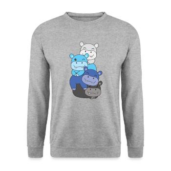 transmasc Flag Pride LGBTQ süße Hippo - Unisex Pullover - Weißgrau meliert - Vorne - Alina (178cm) & Michal (187cm)