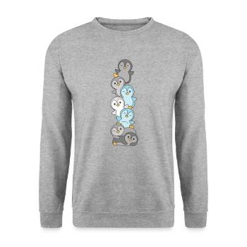 Demiboy Flag Pride LGBTQ Cute Penguin - Unisex Sweatshirt - salt & pepper - Front - Alina (178cm) & Michal (187cm)