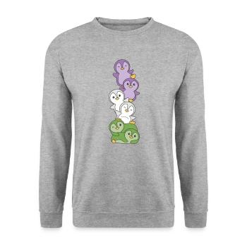 Genderqueer Drapeau Pride LGBTQ Pingouin mignon - Sweat-shirt Unisexe - gris chiné - Devant - Alina (178cm) & Michal (187cm)