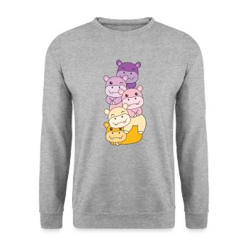 Trixic Flag Pride LGBTQ süße Hippo - Unisex Pullover - Weißgrau meliert - Vorne - Alina (178cm) & Michal (187cm)