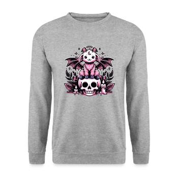 Kawaii Pastel Goth Mignon Effrayant Chèvre Chauve-Souris - Sweat-shirt Unisexe - gris chiné - Devant - Alina (178cm) & Michal (187cm)
