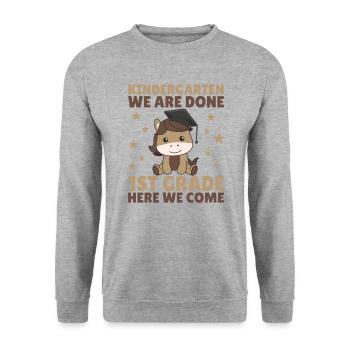 Enfants Maternelle diplômé cheval 1ère année - Sweat-shirt Unisexe - gris chiné - Devant - Alina (178cm) & Michal (187cm)