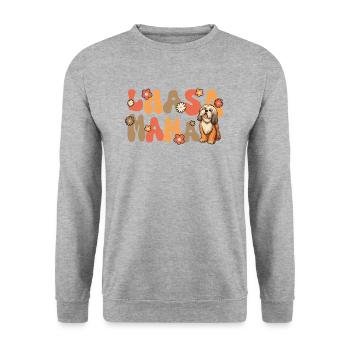 Lhasa Apso Groovy Lhasa Mama - Unisex Pullover - Weißgrau meliert - Vorne - Alina (178cm) & Michal (187cm)