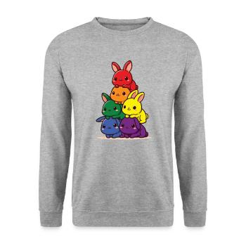Hasen Regenbogen Flagge Pride Monat süßer Hase - Unisex Pullover - Weißgrau meliert - Vorne - Alina (178cm) & Michal (187cm)