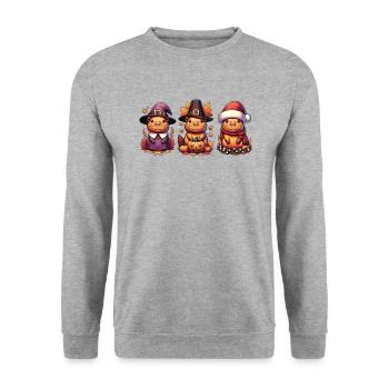 Happy Hallothanksmas Capybara Weihnachts Capybaras - Unisex Pullover - Weißgrau meliert - Vorne - Alina (178cm) & Michal (187cm)