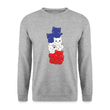 Drapeau français Cat France française - Sweat-shirt Unisexe - gris chiné - Devant - Alina (178cm) & Michal (187cm)