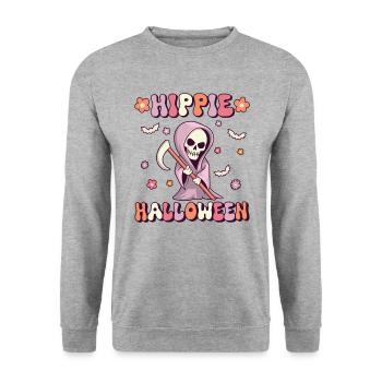 Hippie Halloween Groovy Grim Reaper Vintage - Unisex Sweatshirt - salt & pepper - Front - Alina (178cm) & Michal (187cm)