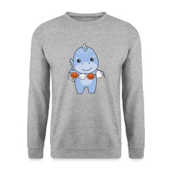 Dino Happy Halloween Pumpkin Ghost Costume - Unisex Sweatshirt - salt & pepper - Front - Alina (178cm) & Michal (187cm)