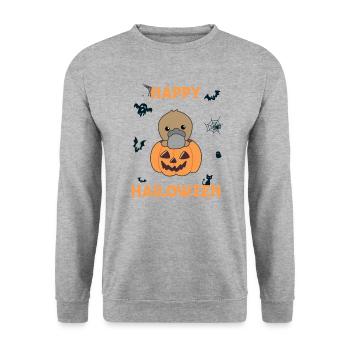 Schnabeltier in Kürbis süße Tiere Happy Halloween - Unisex Pullover - Weißgrau meliert - Vorne - Alina (178cm) & Michal (187cm)