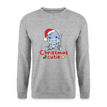 Dino Weihnachten Dinos Christmas Cutie - Unisex Pullover - Weißgrau meliert - Vorne - Alina (178cm) & Michal (187cm)