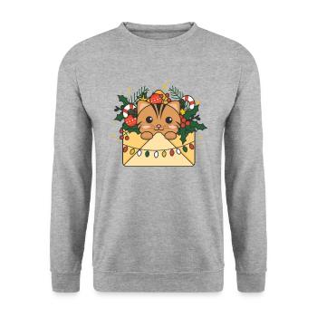 Katze Weihnachten Brief Winter Tiere Katzen - Unisex Pullover - Weißgrau meliert - Vorne - Alina (178cm) & Michal (187cm)