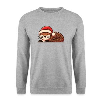Chapeau de Noël Loutre de Noël - Sweat-shirt Unisexe - gris chiné - Devant - Alina (178cm) & Michal (187cm)