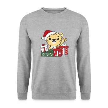 Leopard Weihnachten Geschenk Winter Tiere Leopard - Unisex Pullover - Weißgrau meliert - Vorne - Alina (178cm) & Michal (187cm)