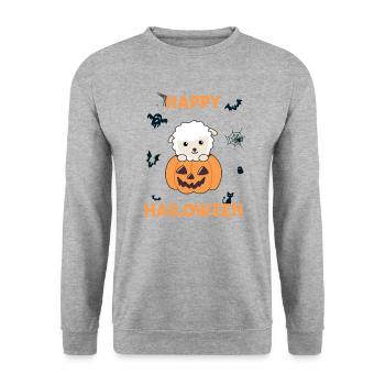 Sheep in pumpkin cute sheep Happy Halloween - Unisex Sweatshirt - salt & pepper - Front - Alina (178cm) & Michal (187cm)