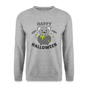Mouse Happy Halloween Witch's Cauldron Bat - Unisex Sweatshirt - salt & pepper - Front - Alina (178cm) & Michal (187cm)