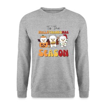 Tis' the Hallothanksmas Season Alpaca - Unisex Sweatshirt - salt & pepper - Front - Alina (178cm) & Michal (187cm)