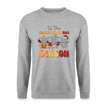 Tis' la saison de l’éléphant Hallothanksmas - Sweat-shirt Unisexe - gris chiné - Devant - Alina (178cm) & Michal (187cm)