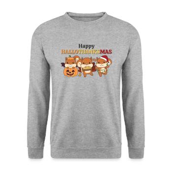 Happy Hallothanksmas Eichhörnchen Weihnachts - Unisex Pullover - Weißgrau meliert - Vorne - Alina (178cm) & Michal (187cm)