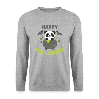 Panda Joyeux Halloween Bâton de Chaudron de Sorcière - Sweat-shirt Unisexe - gris chiné - Devant - Alina (178cm) & Michal (187cm)