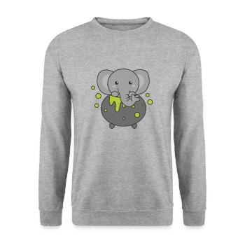Elefant Happy Halloween Hexenkessel Fledermaus - Unisex Pullover - Weißgrau meliert - Vorne - Alina (178cm) & Michal (187cm)