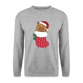 Süße Capybaras in Weihnachtssocke zu Weihnachten - Unisex Pullover - Weißgrau meliert - Vorne - Alina (178cm) & Michal (187cm)