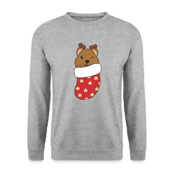 Mignon quokka en chaussette de Noël pour Noël - Sweat-shirt Unisexe - gris chiné - Devant - Alina (178cm) & Michal (187cm)