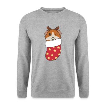 Süße Meerschweinchen in Weihnachtssocke zu - Unisex Pullover - Weißgrau meliert - Vorne - Alina (178cm) & Michal (187cm)