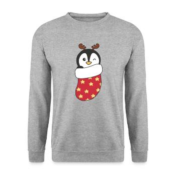 Pingouin mignon en chaussette de Noël pour Noël - Sweat-shirt Unisexe - gris chiné - Devant - Alina (178cm) & Michal (187cm)