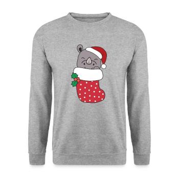Rhinocéros mignons en chaussette de Noël pour Noël - Sweat-shirt Unisexe - gris chiné - Devant - Alina (178cm) & Michal (187cm)